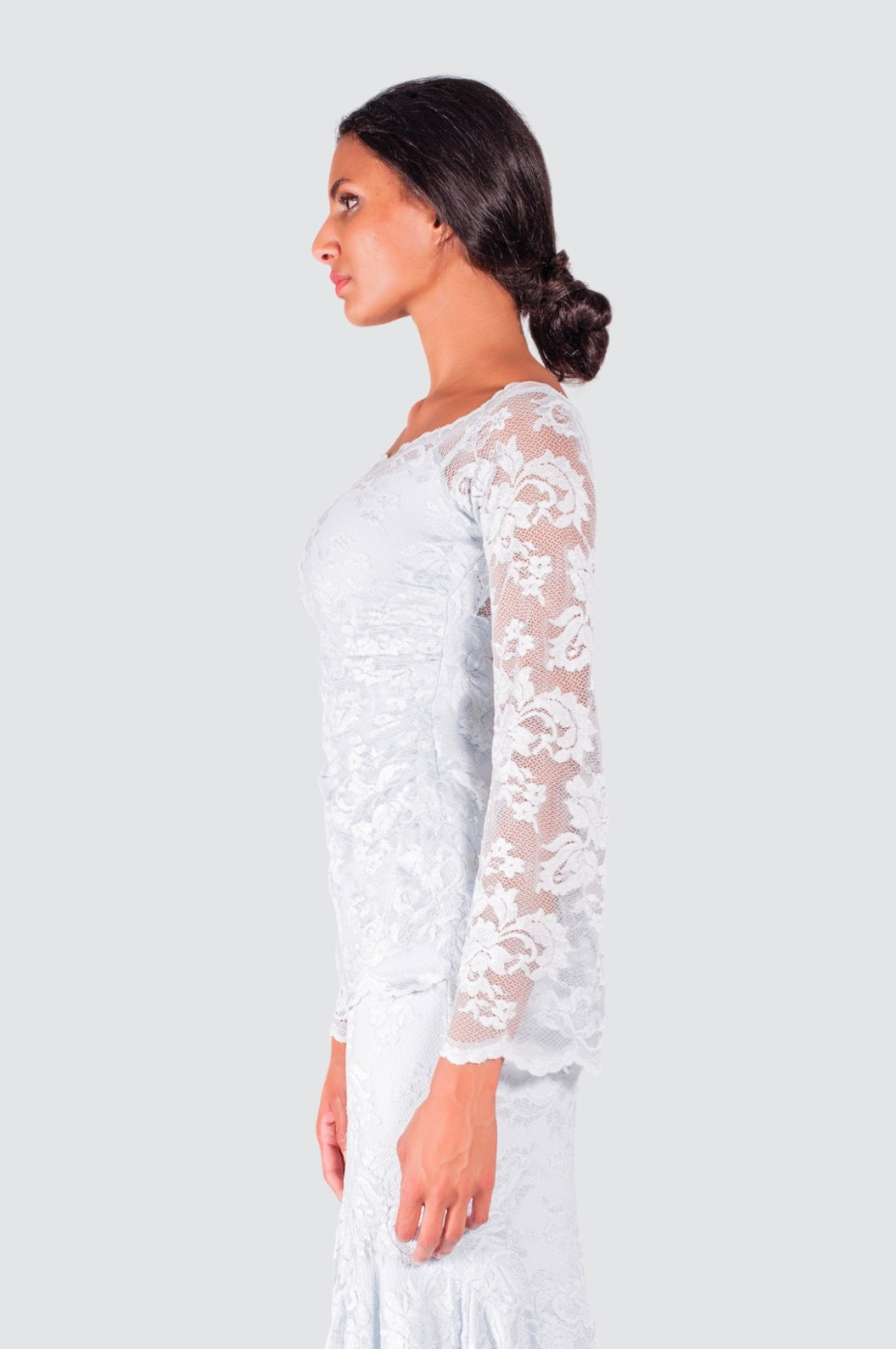 Ice Blue Lace Top with Flared Sleeves