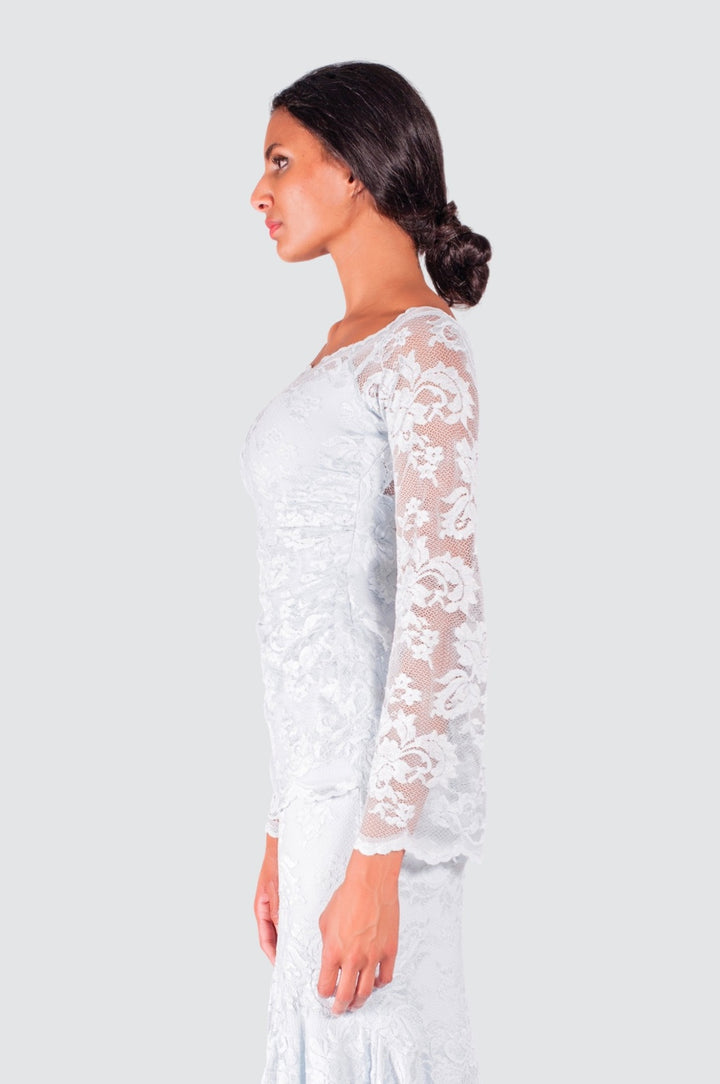 Ice Blue Lace Top with Flared Sleeves