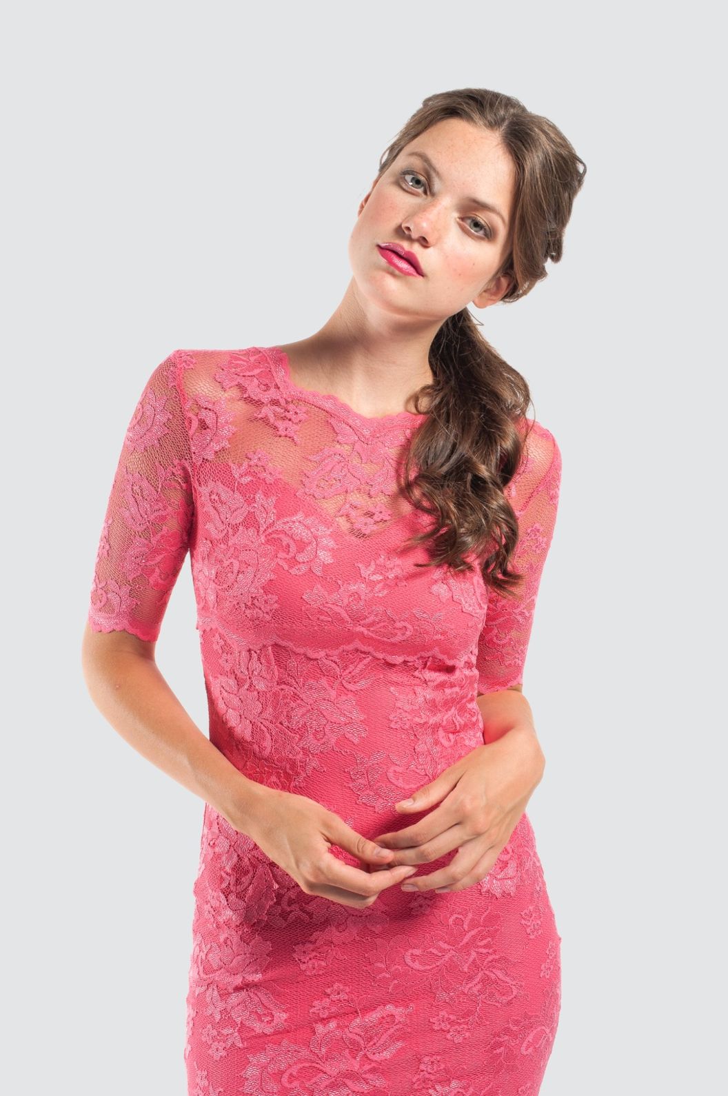 Floral Lace Bodycon Midi Cocktail Dress