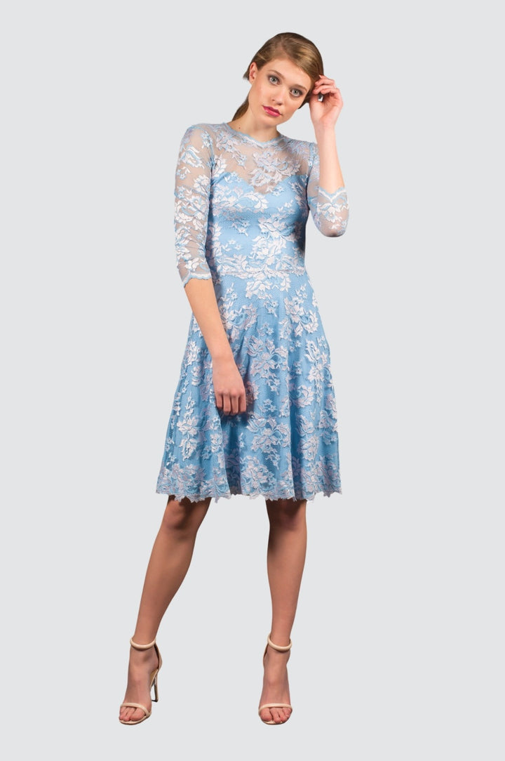 Floral Lace Dress with Sheer Sleeves