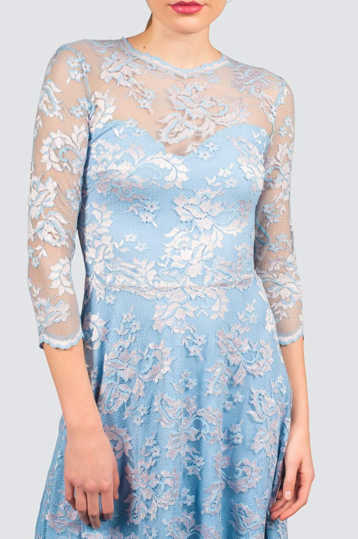 Floral Lace Dress with Sheer Sleeves