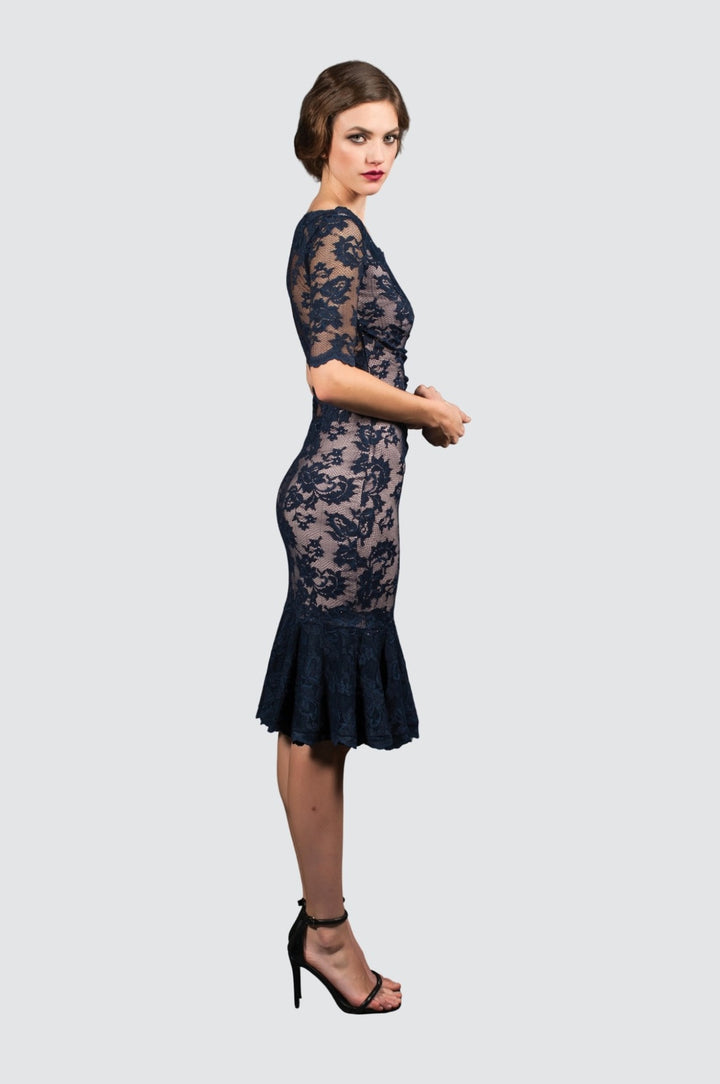 Elegant Lace Midi Cocktail Dress