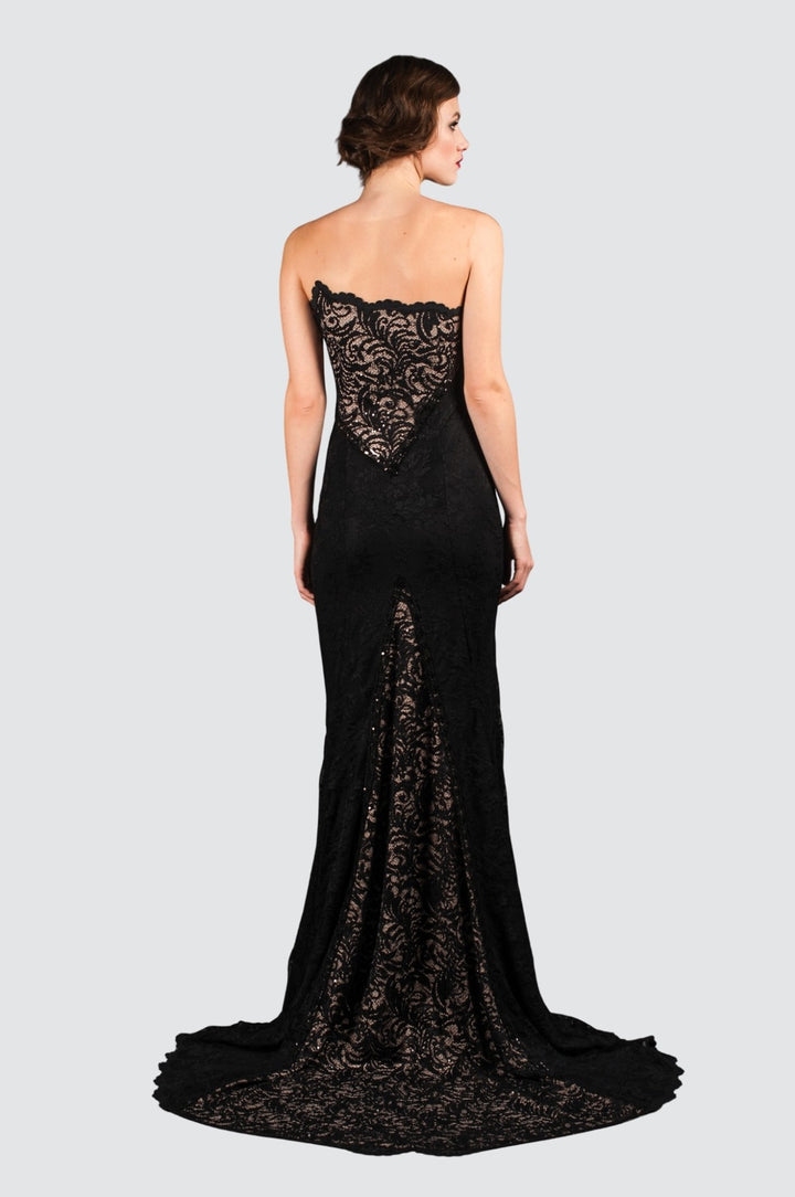 Off-Shoulder Lace Gown with Embroidery Appliqués