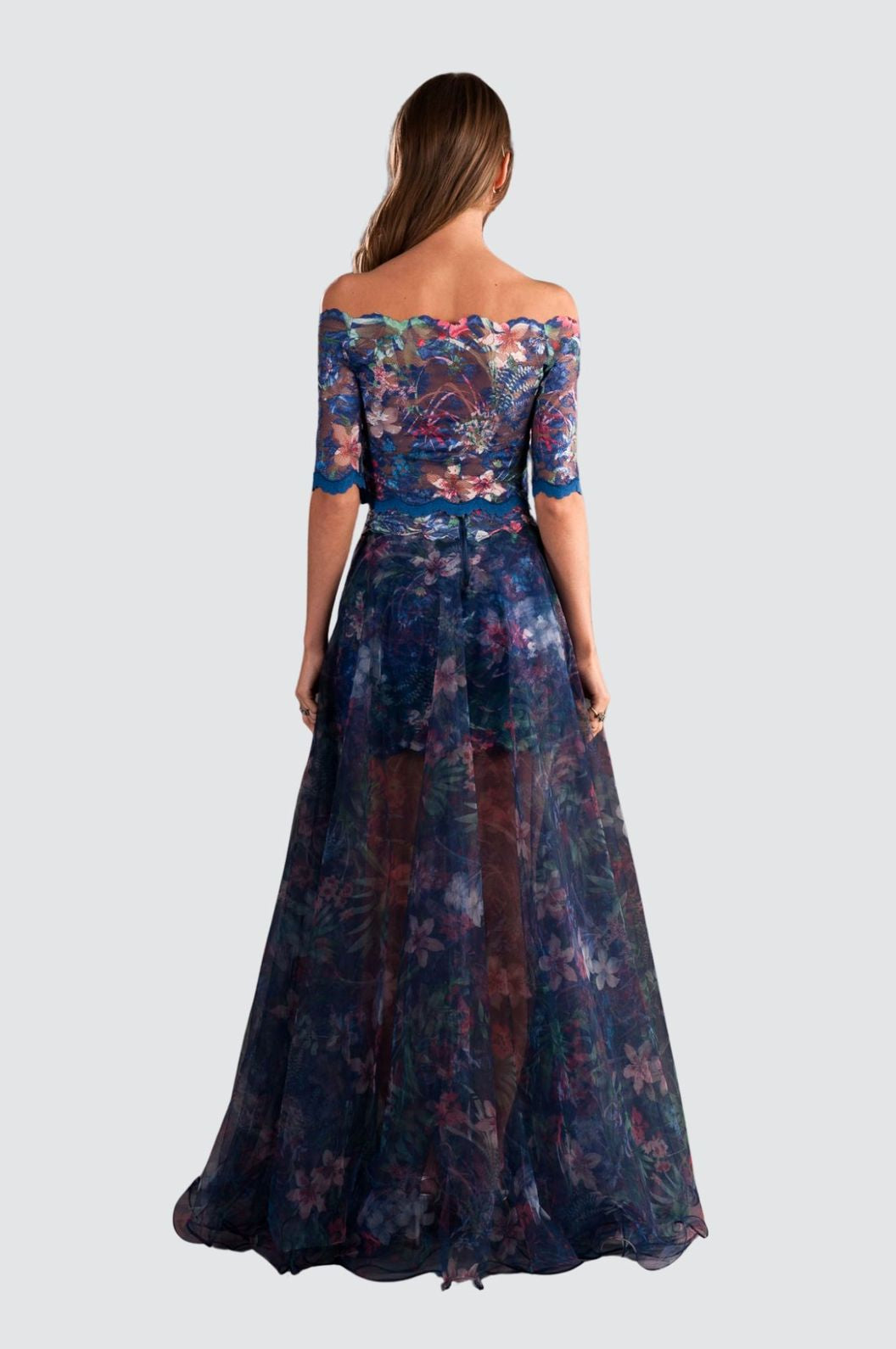 Haut court bustier en dentelle florale