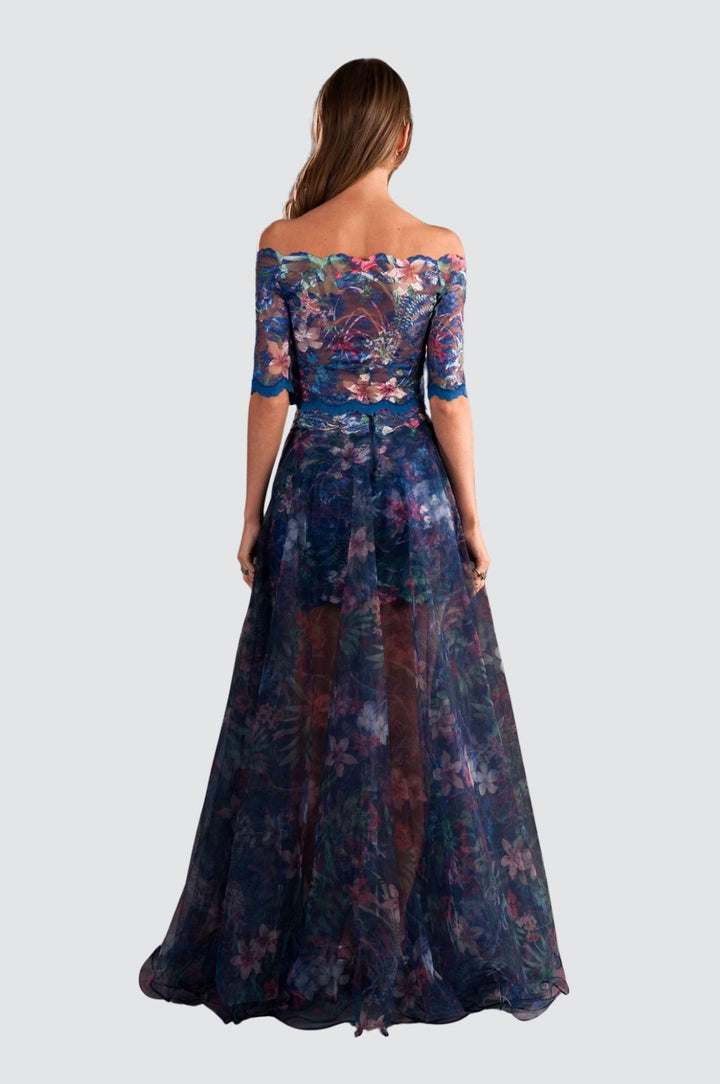 Haut court bustier en dentelle florale