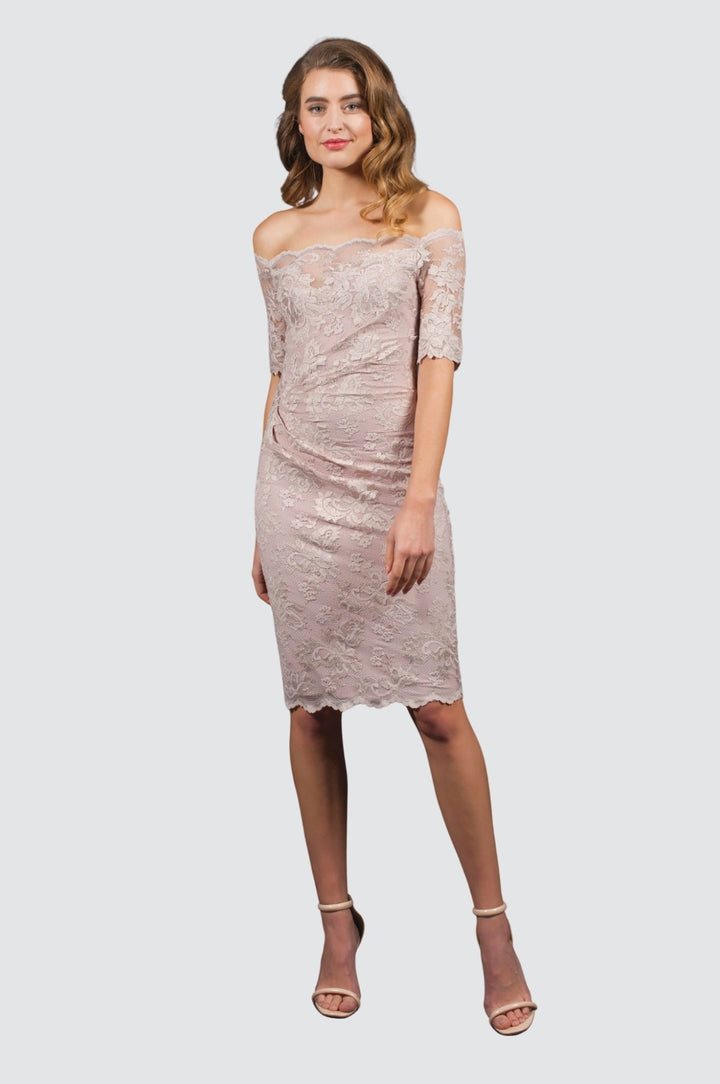 Off-Shoulder Lace Dress with Swarovski