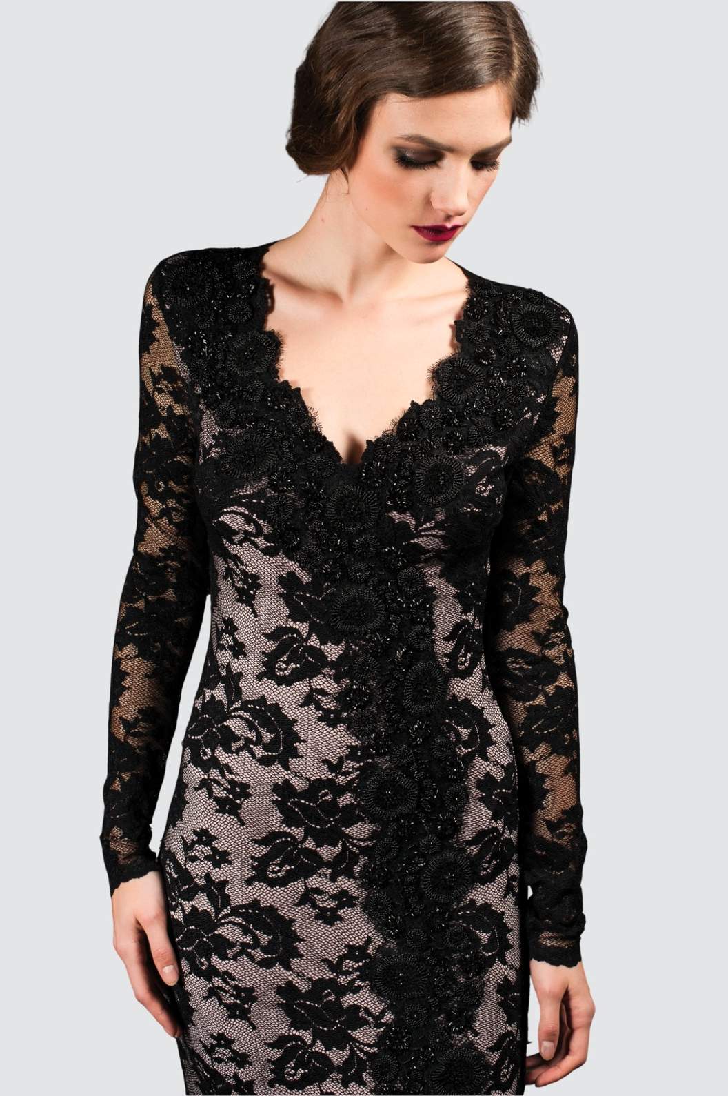 Lace V-Neck Gown with Split