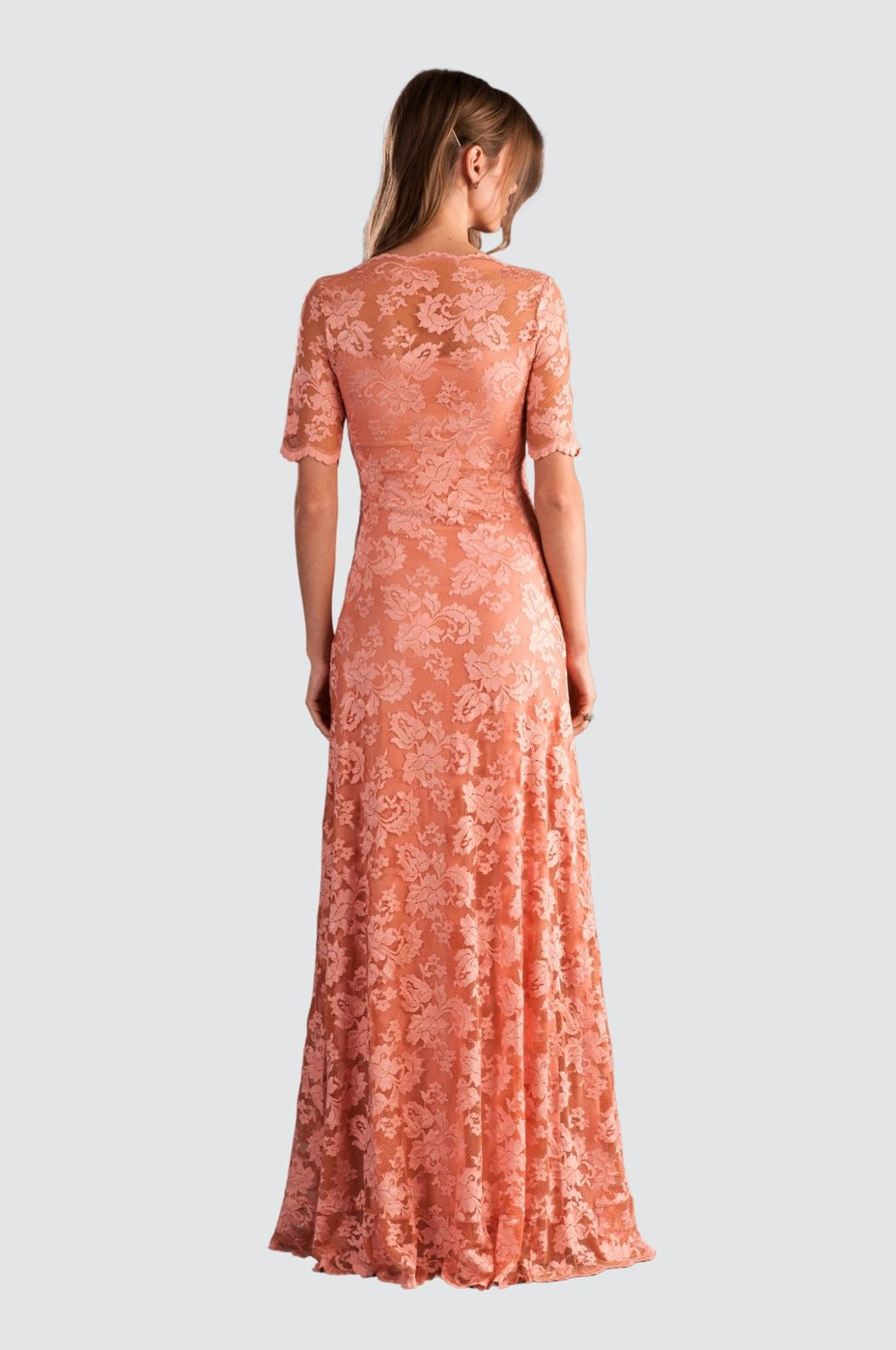 Floral Lace Wrap Evening Gown