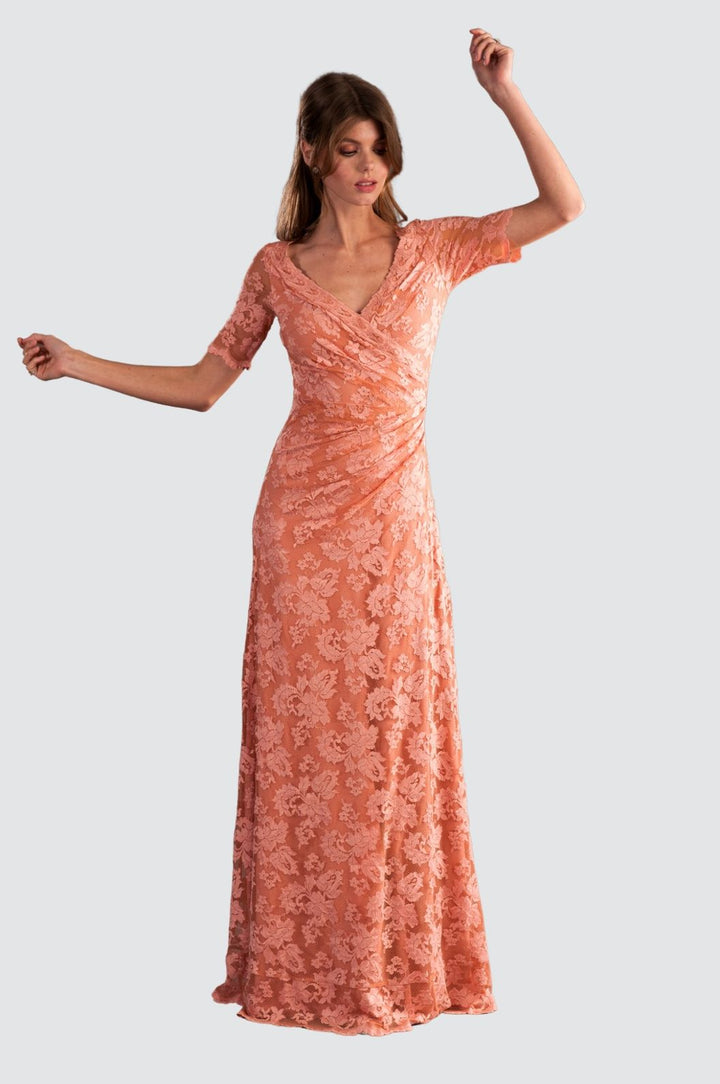 Floral Lace Wrap Evening Gown