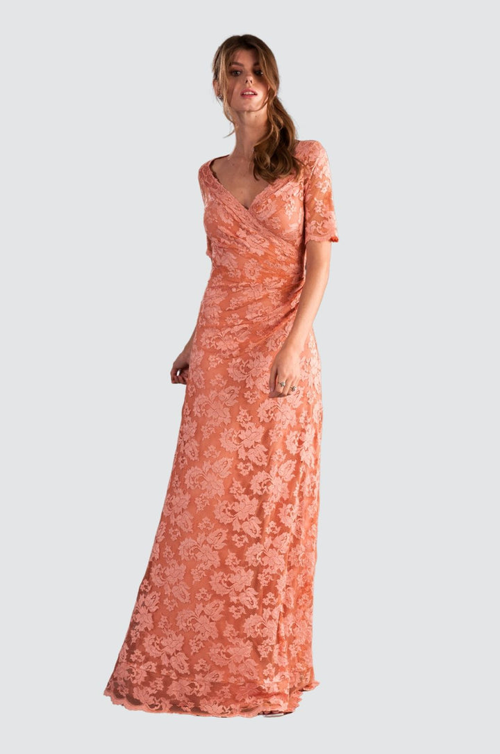 Floral Lace Wrap Evening Gown
