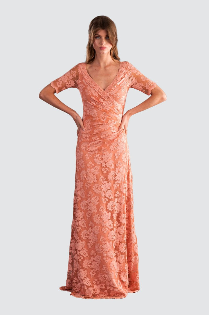 Floral Lace Wrap Evening Gown