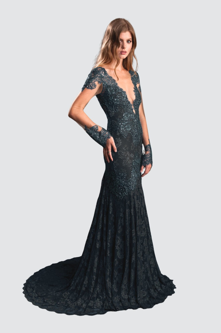 Elegantes schwarzes Spitzenkleid mit Pailletten