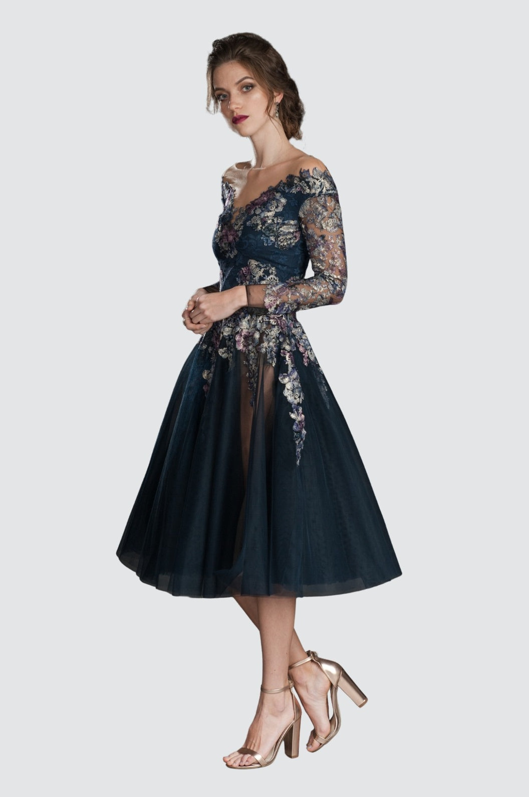 Robe trapèze en dentelle avec effet illusion