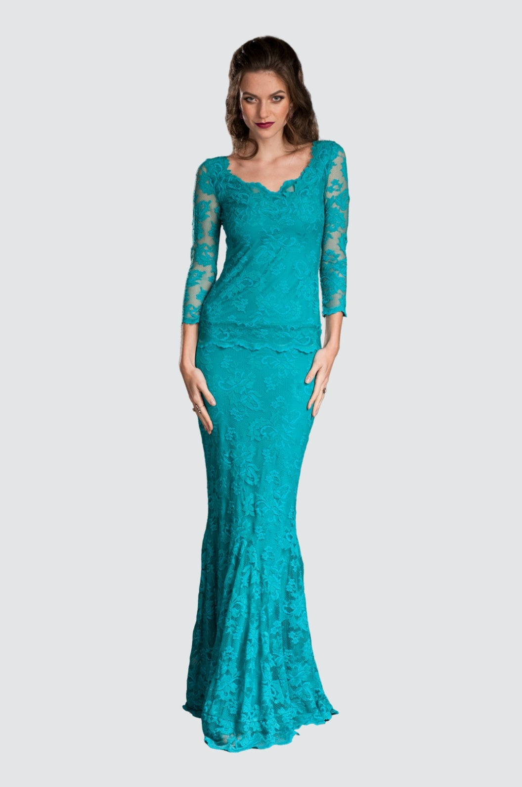 Floor Length Lace Skirt with Flare Detail Olvi's Lace Floor Length Lace Skirt with Flare Detail Olvi's Lace
