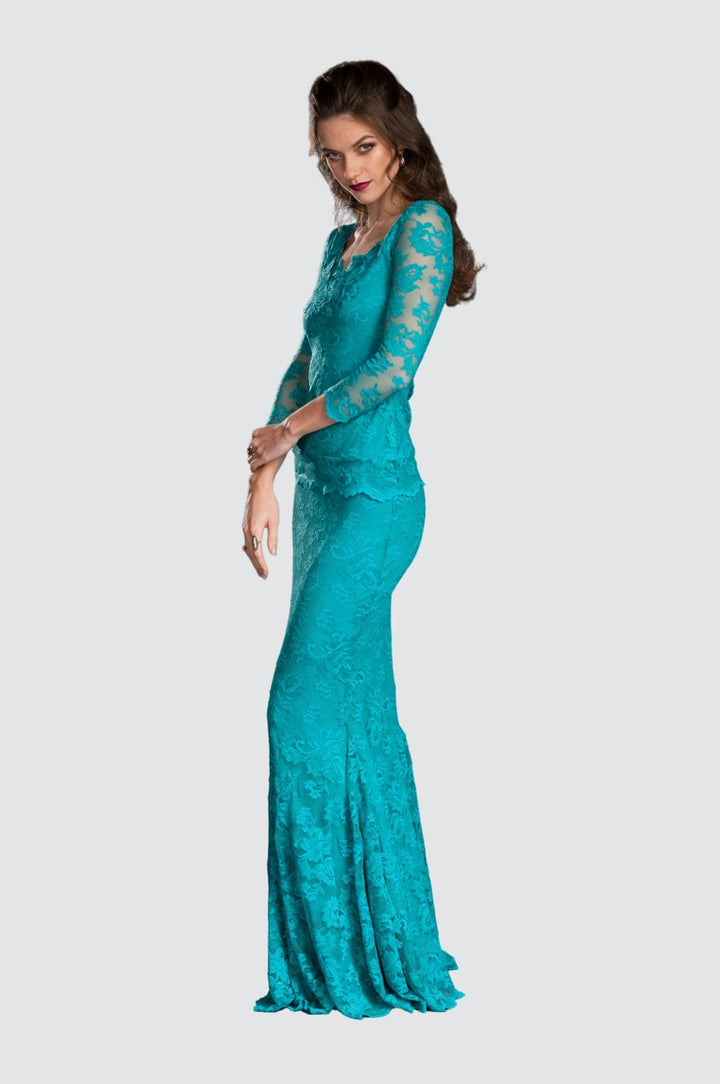 Haut élégant en dentelle bleu sarcelle