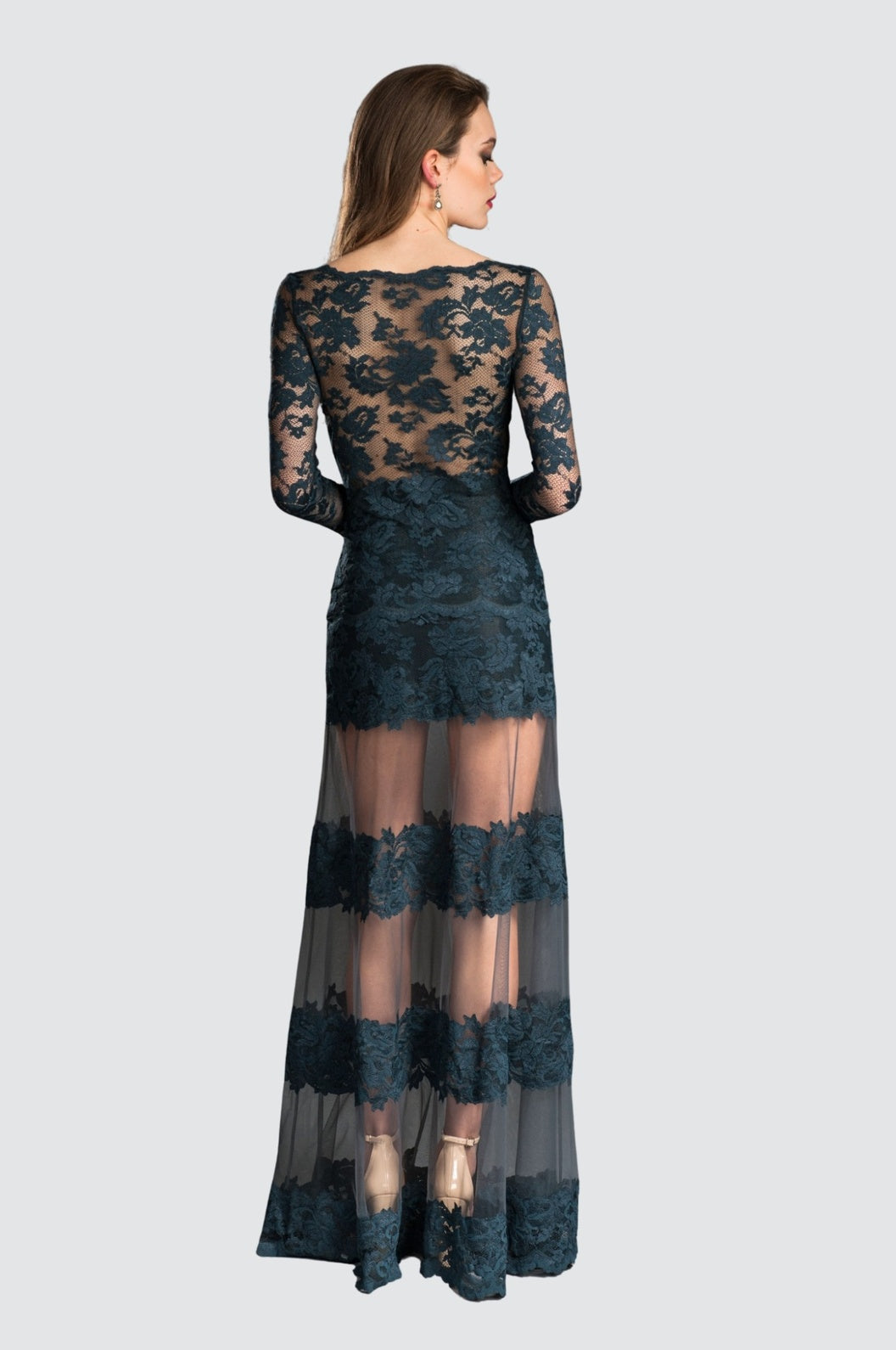 high low dress with sheer overlay skirt Juuri - High Waist Sheer Overlay Midi A-Line Skirt