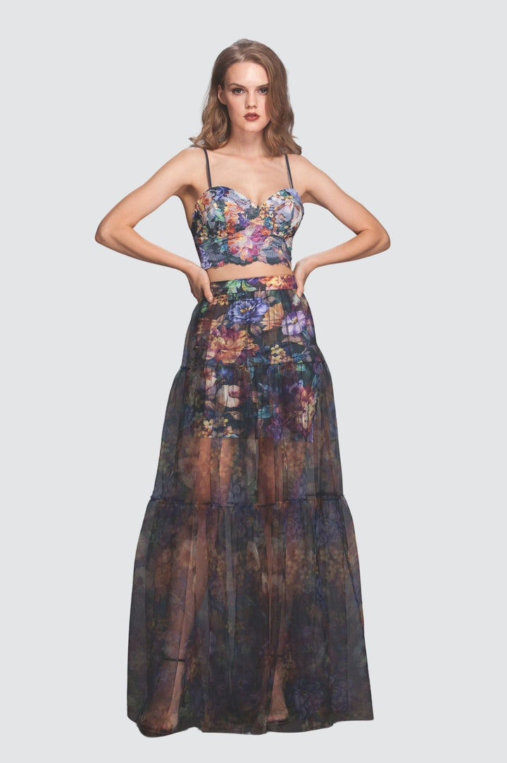 Bustier-Crop-Top mit Blumenspitze