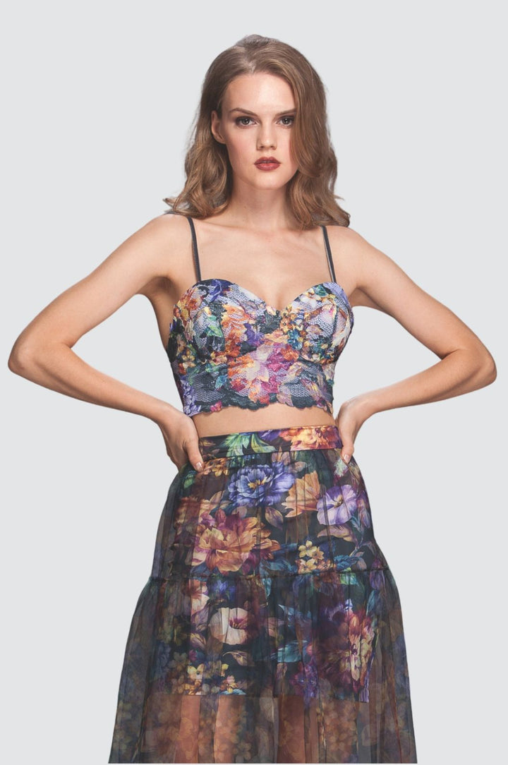 Bustier-Crop-Top mit Blumenspitze