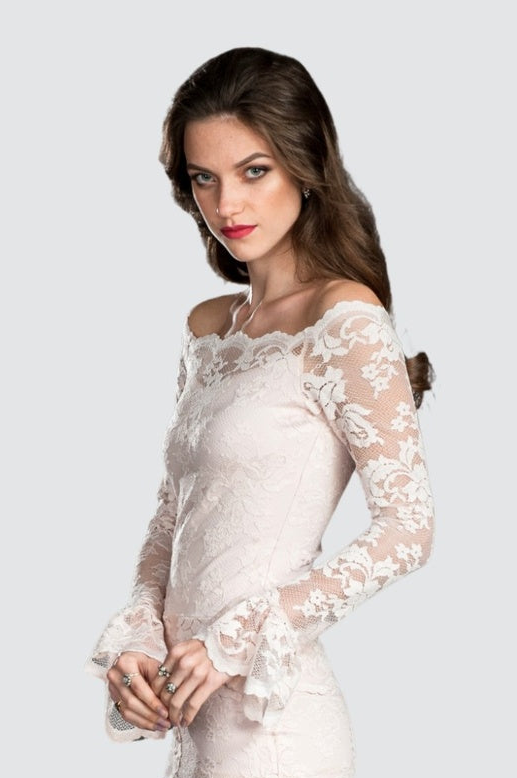 Shell Lace Top with Ruffle Detail