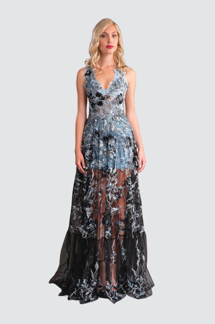 Robe mi-longue bouffante à col en V