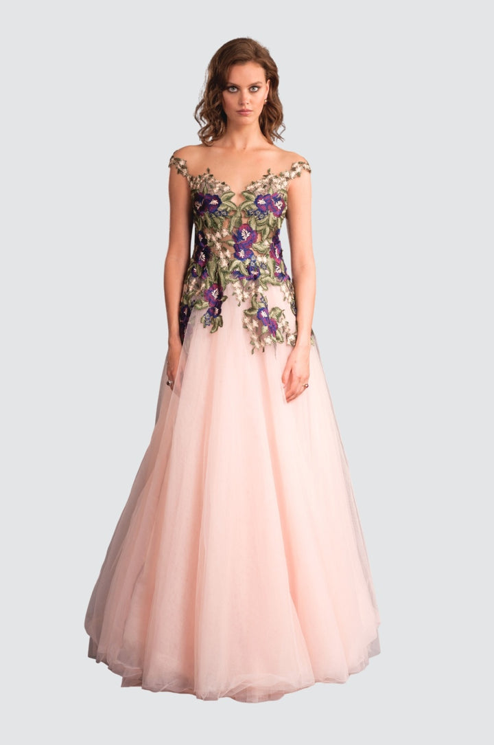 Robe mi-longue bouffante à col en V