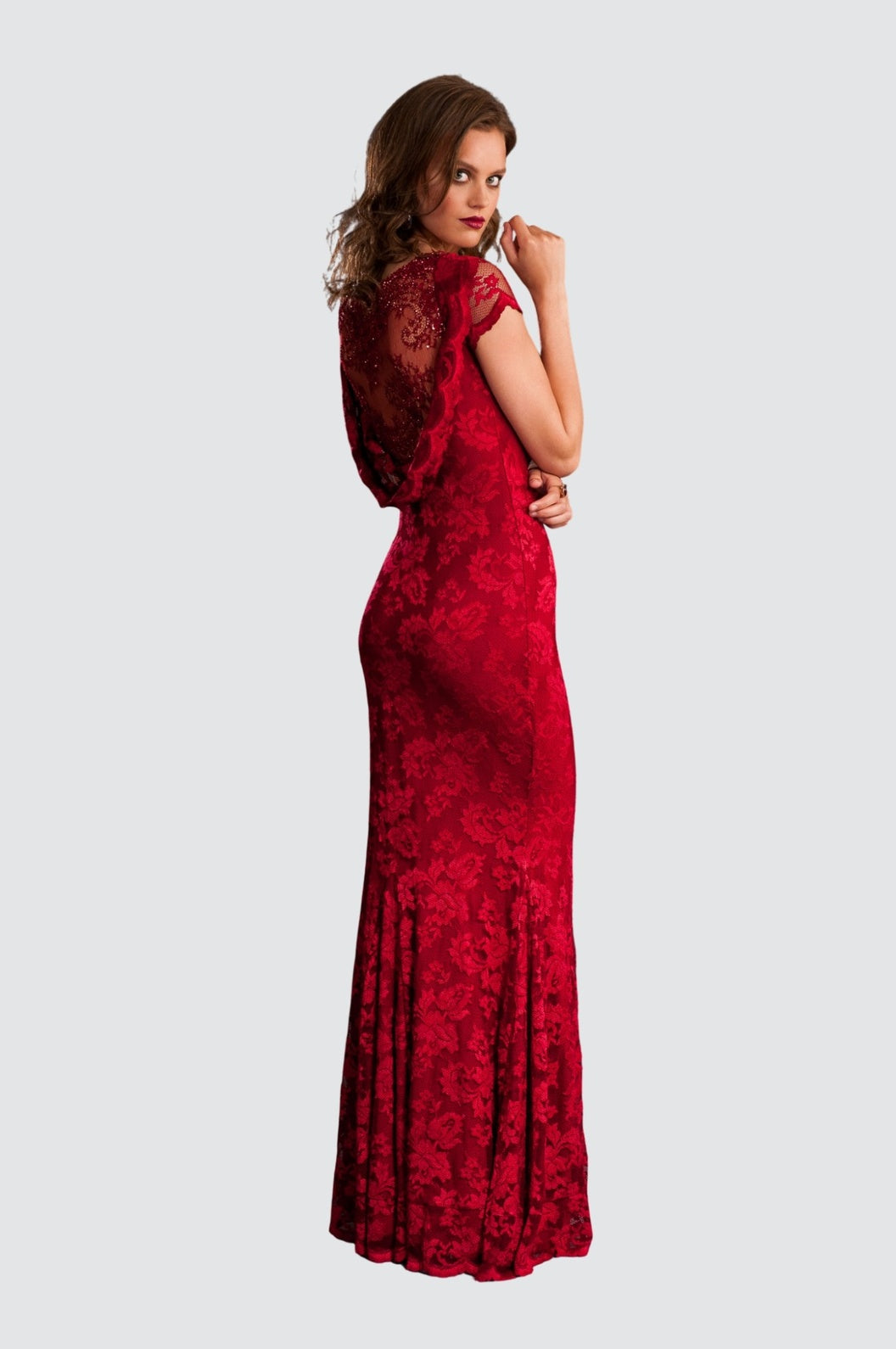Sequin Back Fit n' Flare Long Gown Olvi's Lace Sequin Back Fit n' Flare Long Gown Olvi's Lace