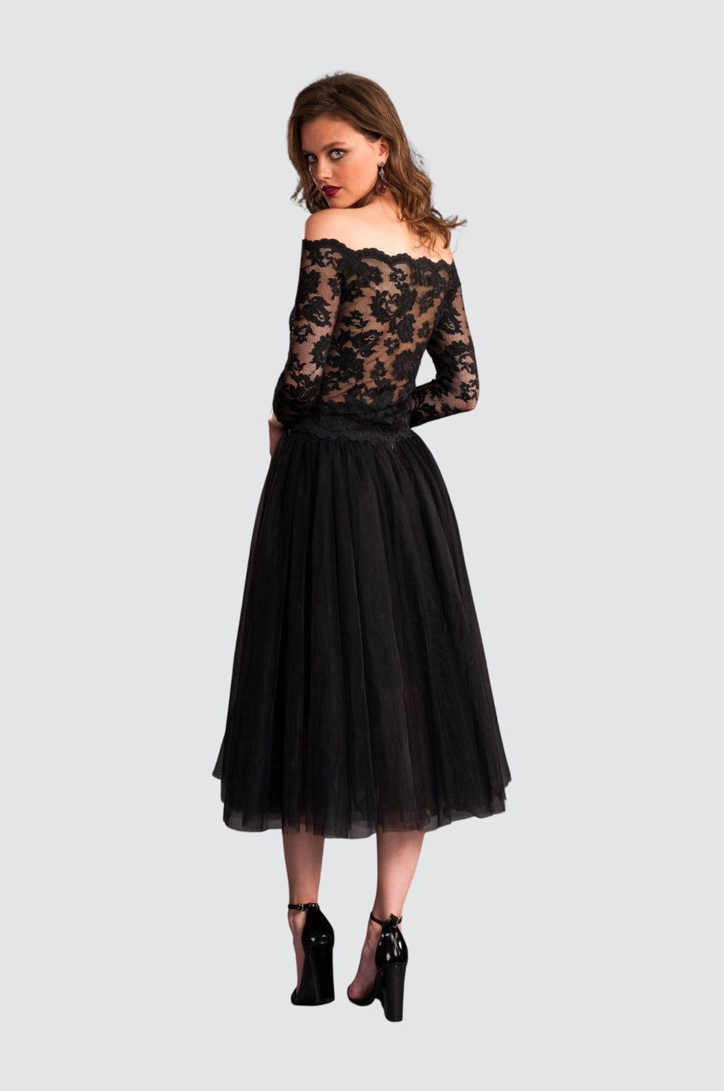 Jupe midi élégante en tulle noir