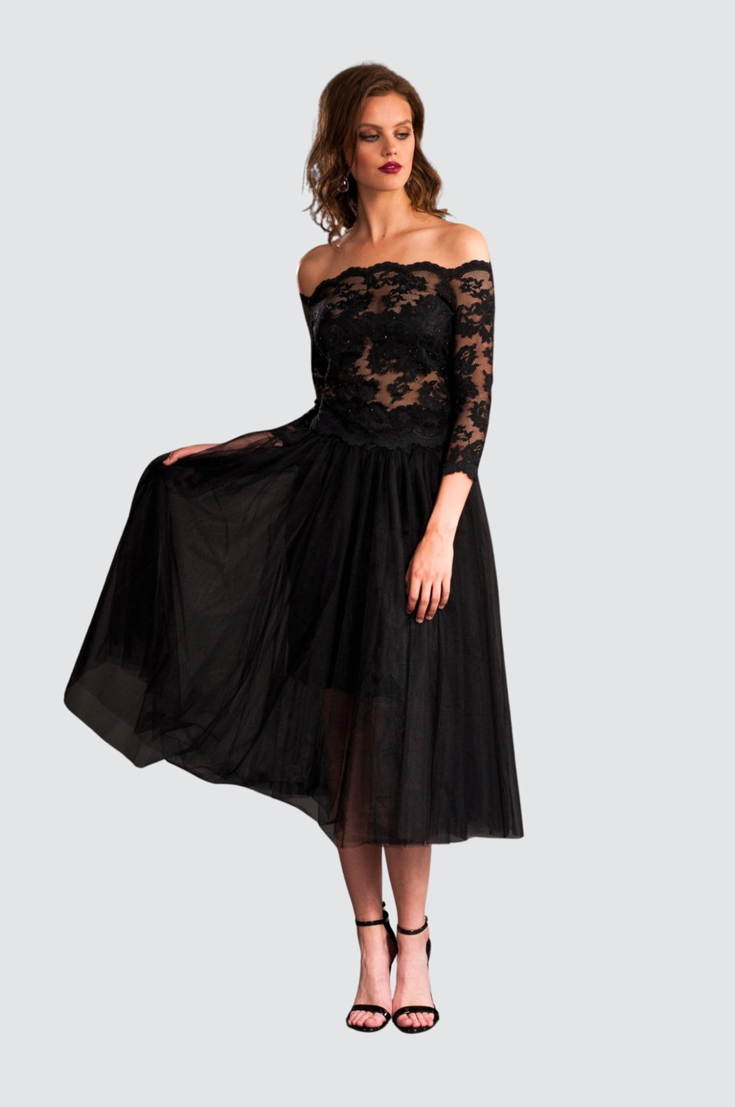 Jupe midi élégante en tulle noir