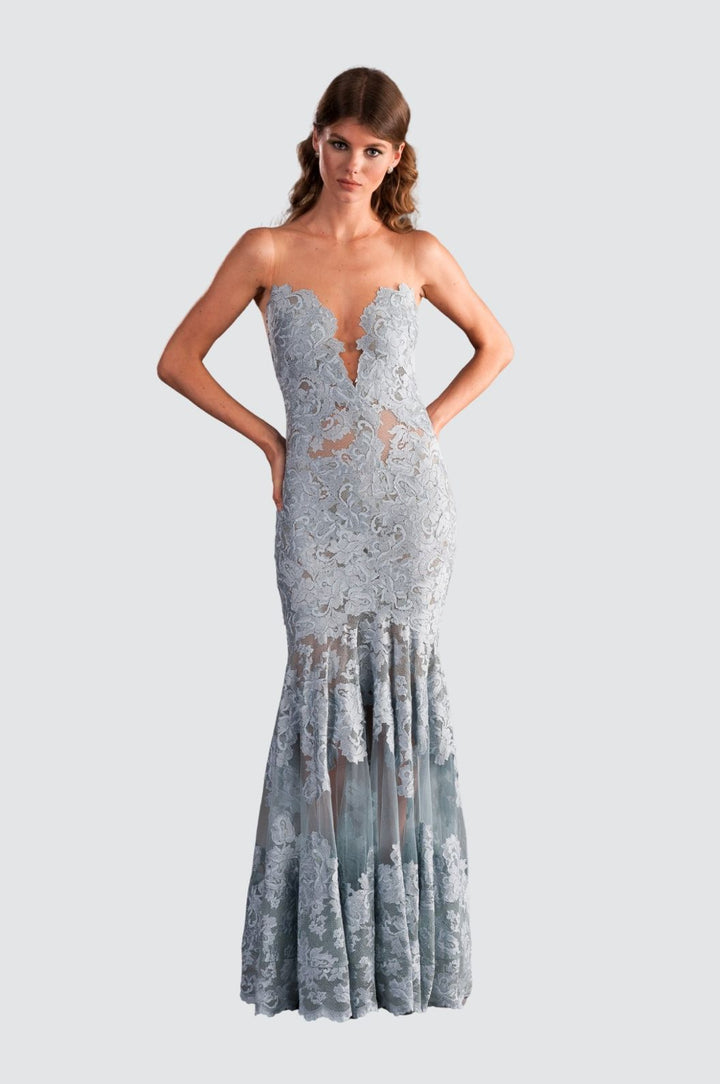 Elegantes graues Kleid mit Illusion