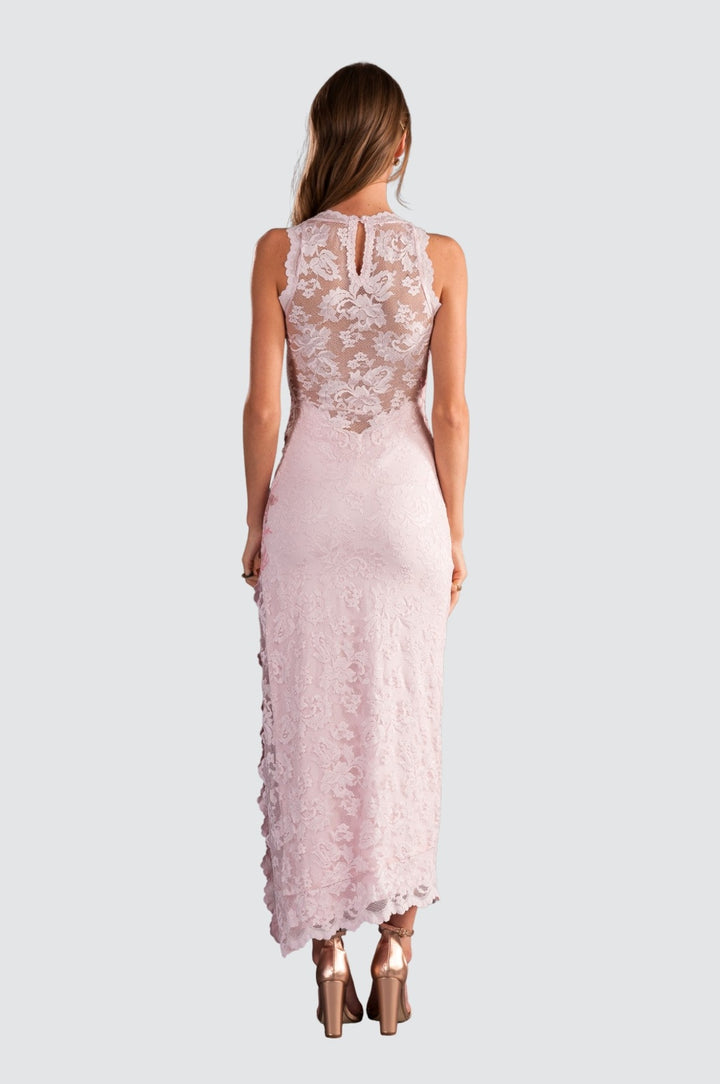 Soft Pink Lace Maxi Dress