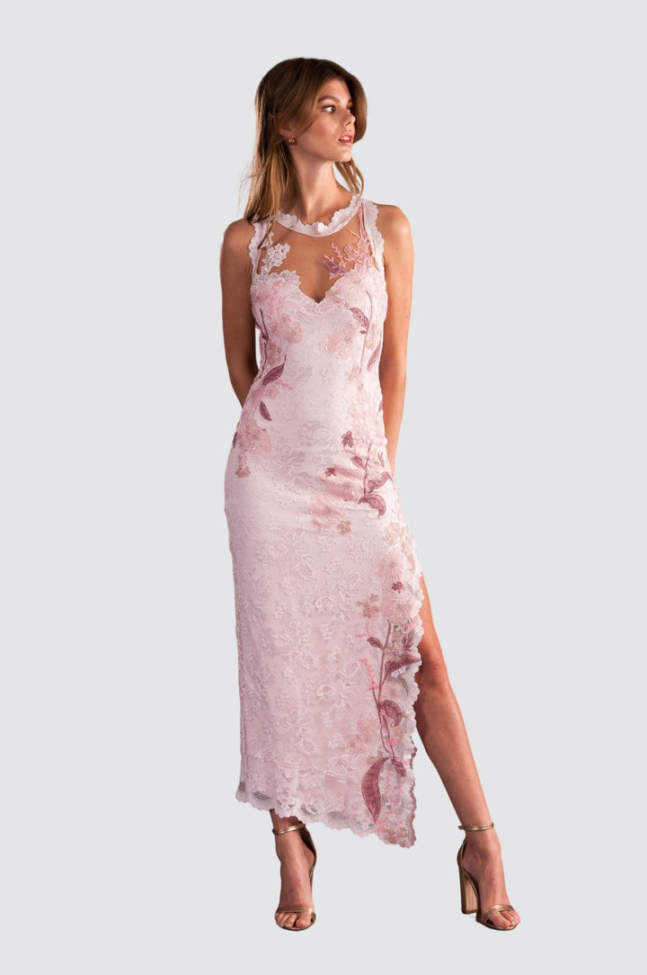Soft Pink Lace Maxi Dress