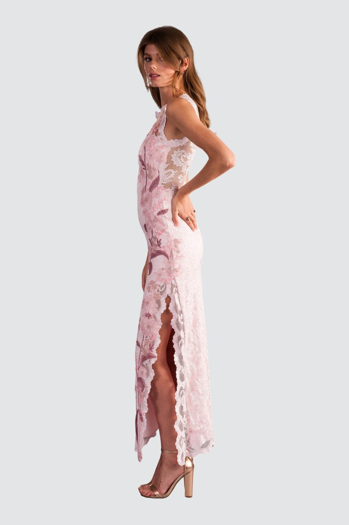Soft Pink Lace Maxi Dress