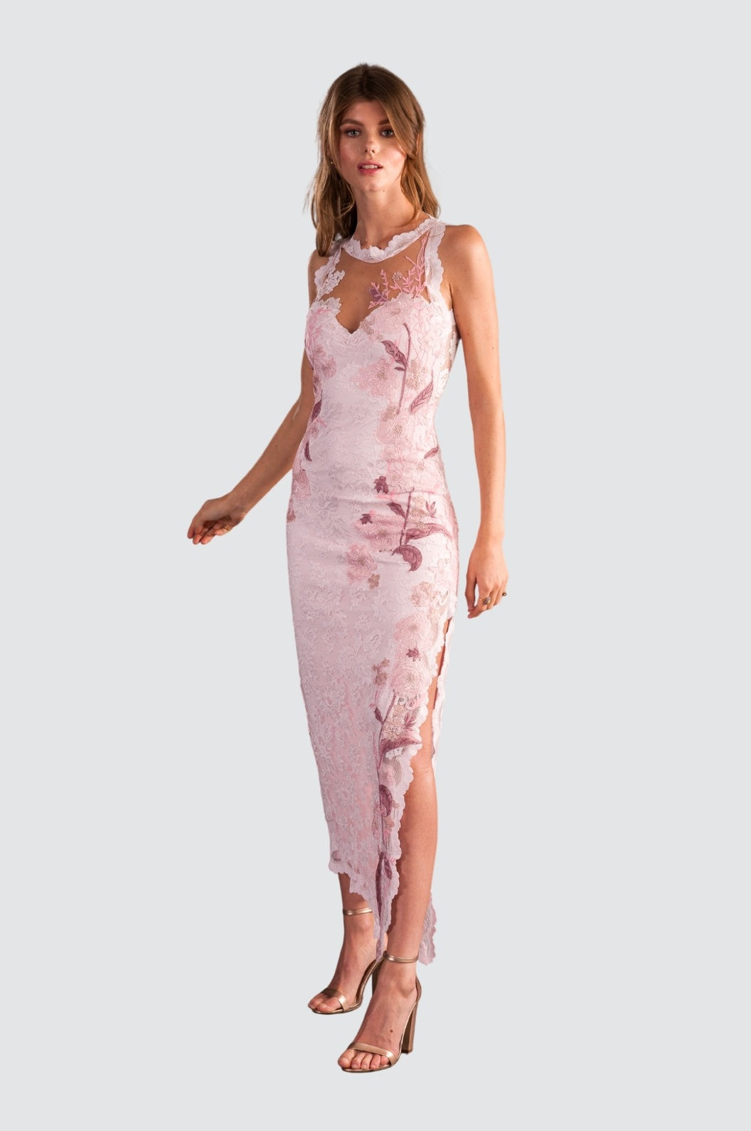 Soft Pink Lace Maxi Dress