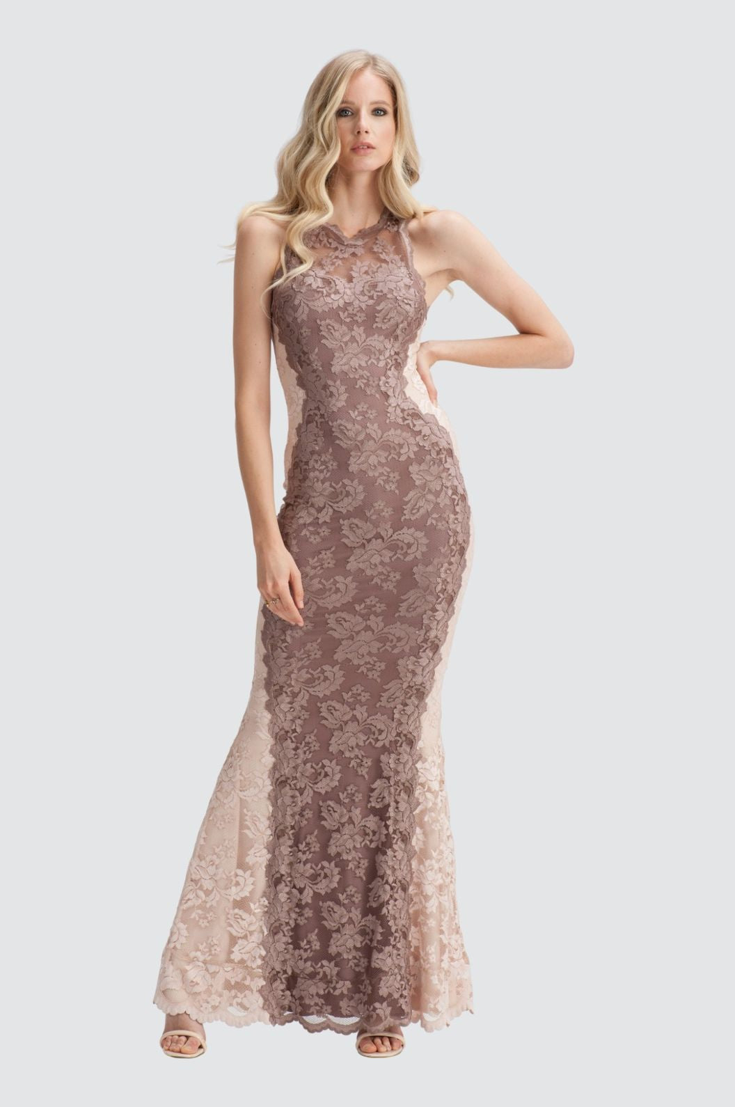 Two-Tone Lace Mermaid Evening Gown Olvi's Lace Two-Tone Lace Mermaid Evening Gown Olvi's Lace