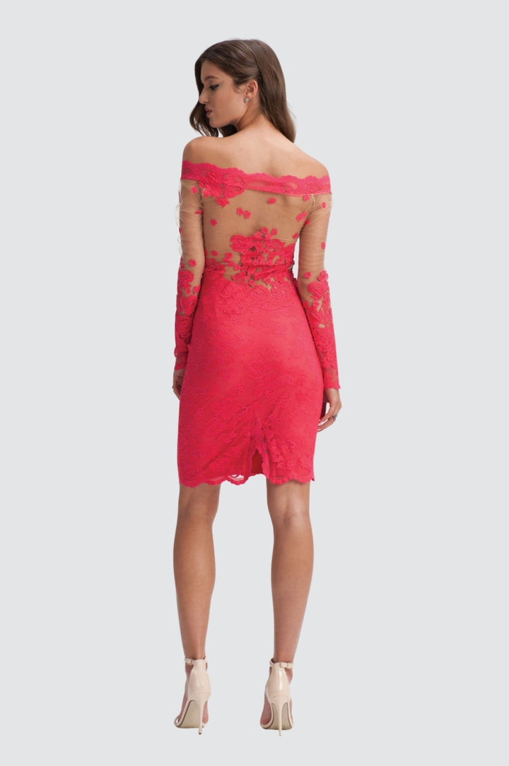 Robe de cocktail élégante en dentelle à épaules dénudées