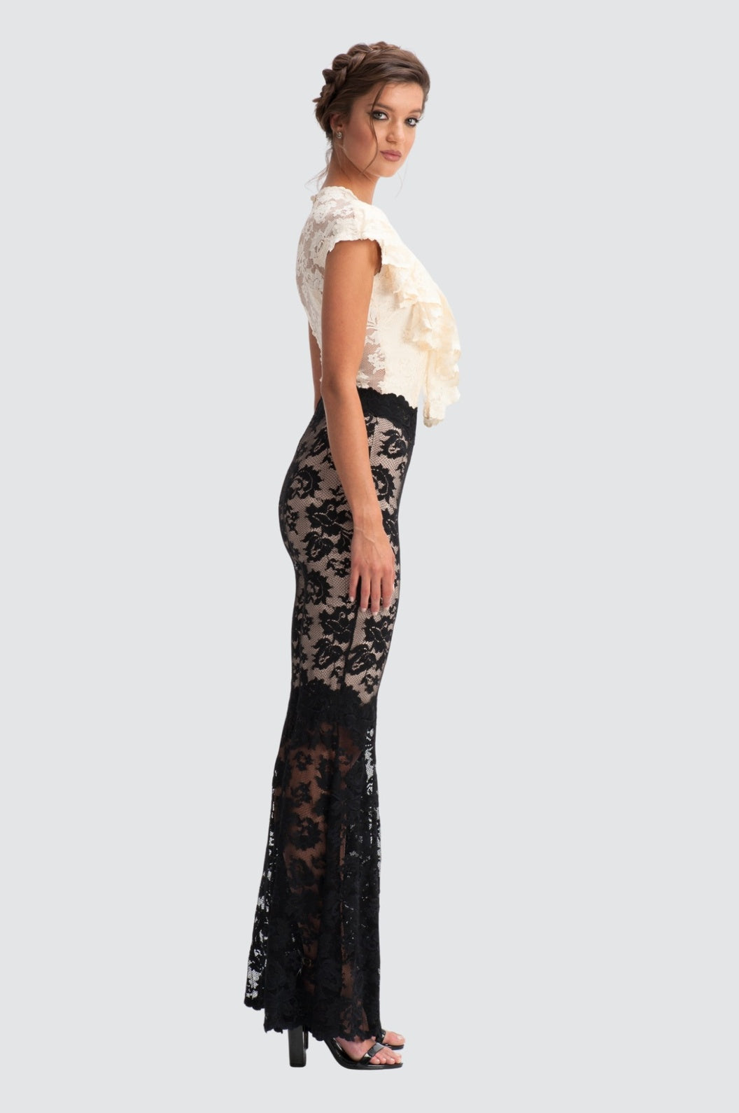 Haut court bustier en dentelle florale