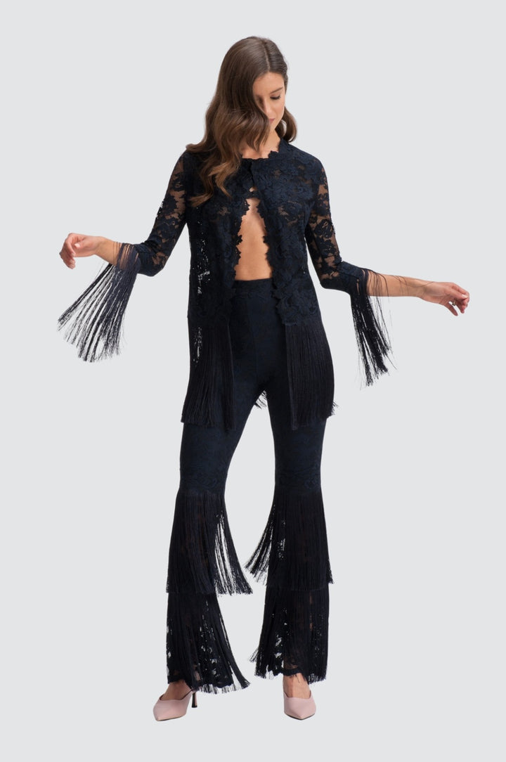 Pantalon en dentelle avec extrémités à franges
