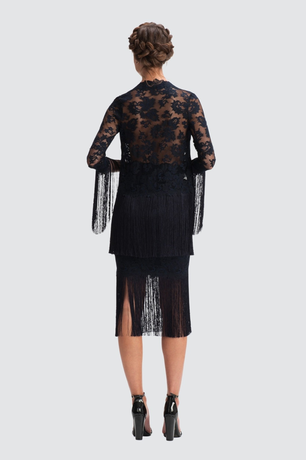 Jupe midi à franges en dentelle