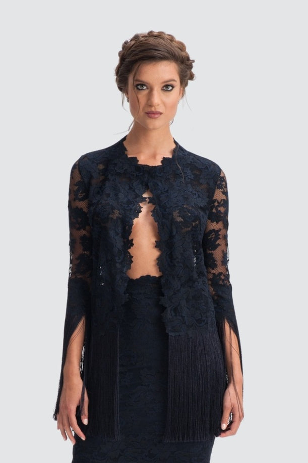 Jupe midi à franges en dentelle