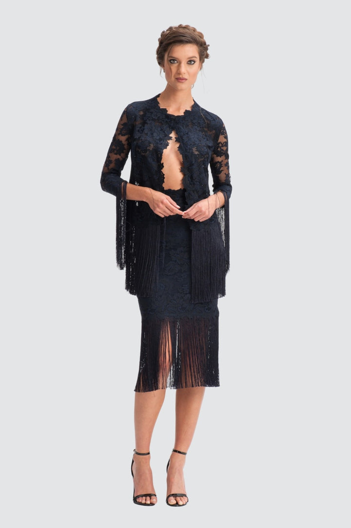 Jupe midi à franges en dentelle