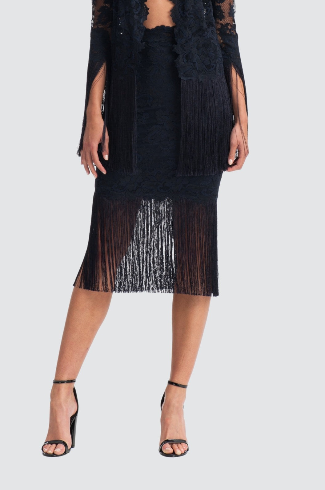 Jupe midi à franges en dentelle