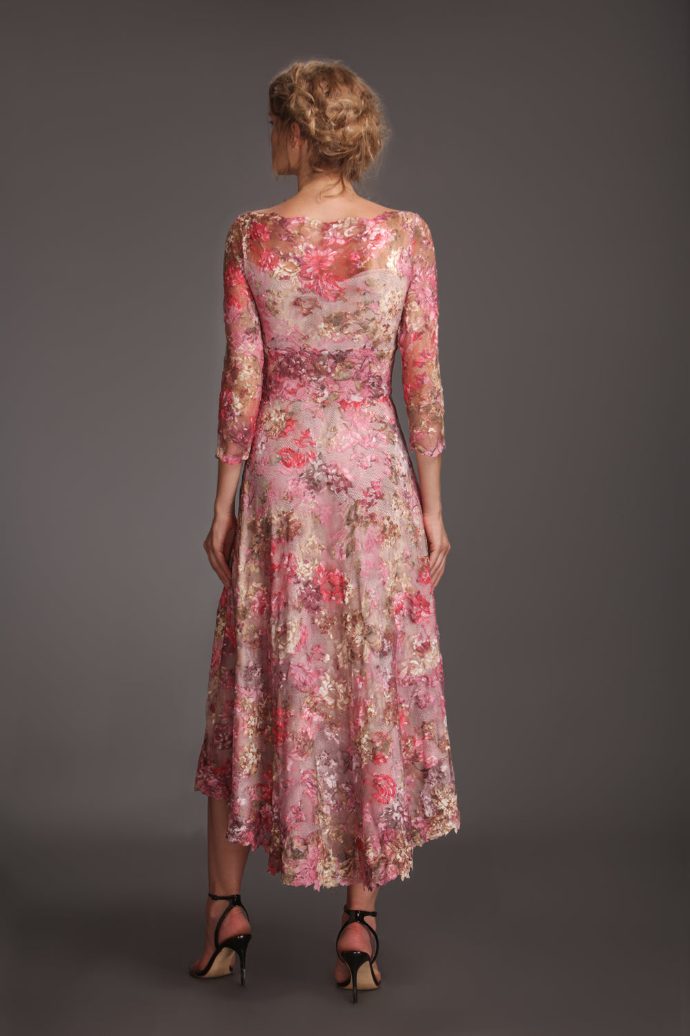 Classic high low printed lace dress-1