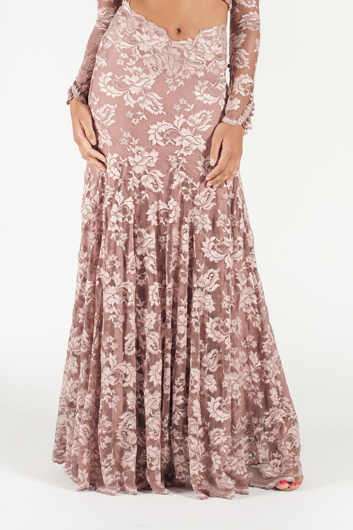 Soft Pink Lace Long Skirt-0