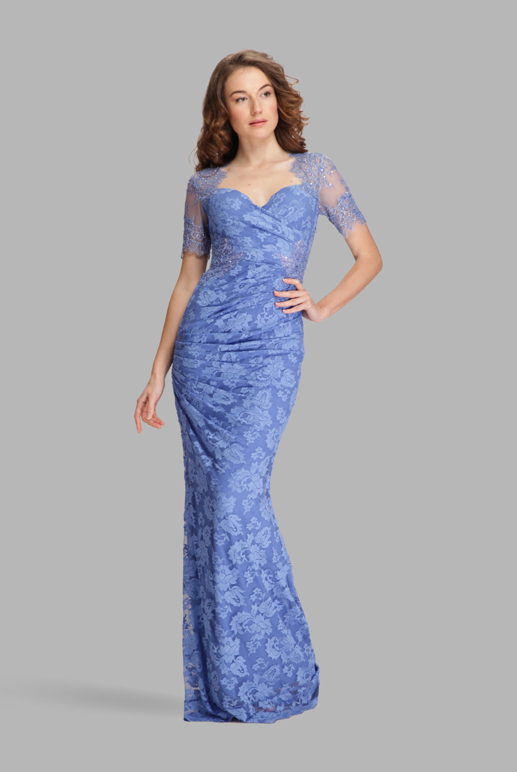 Sweet-heart neck ruched wrap gown-0