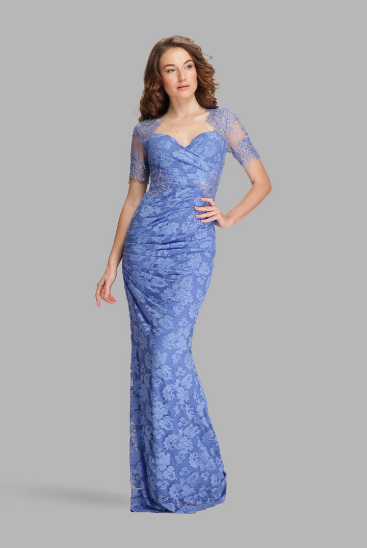 Sweet-heart neck ruched wrap gown-0