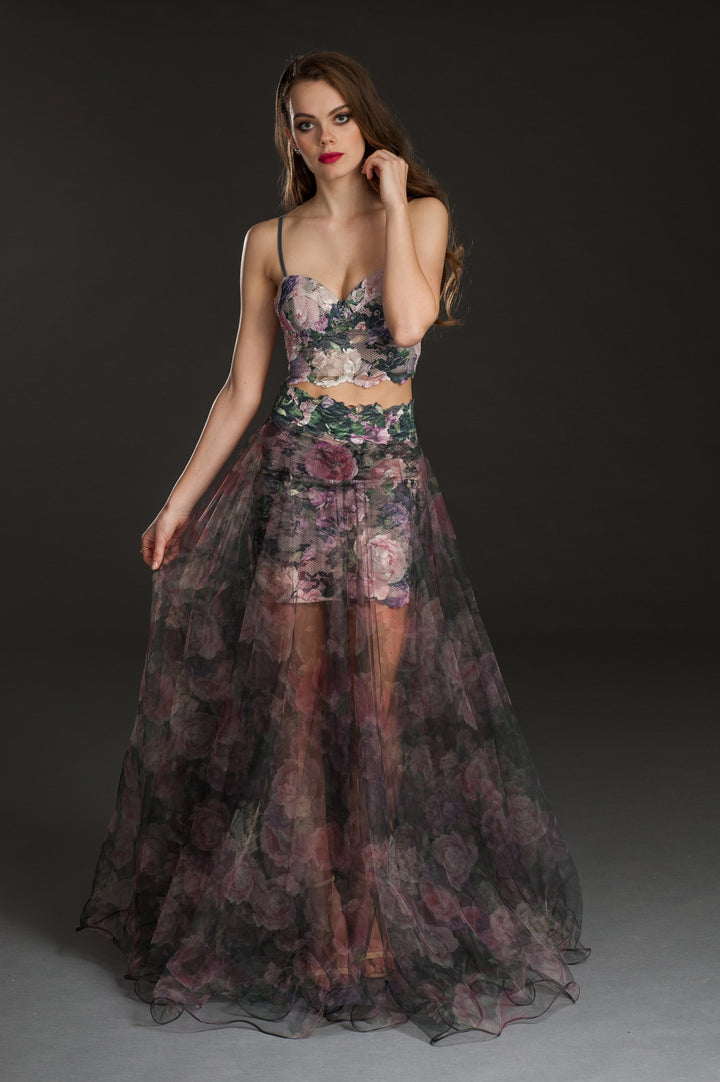 Floral Sheer Layered Maxi Skirt-2
