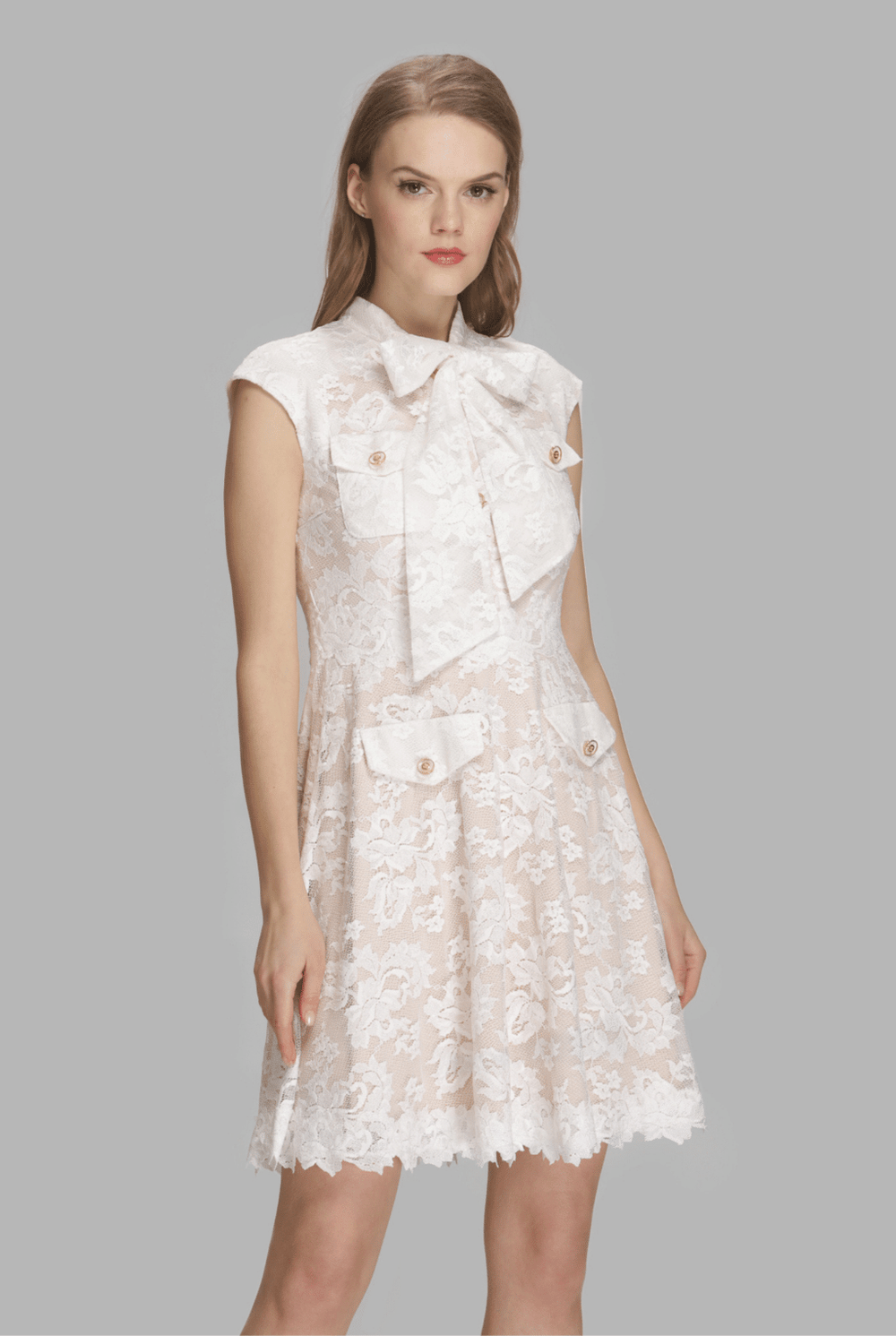 Bow collar frill dress-1