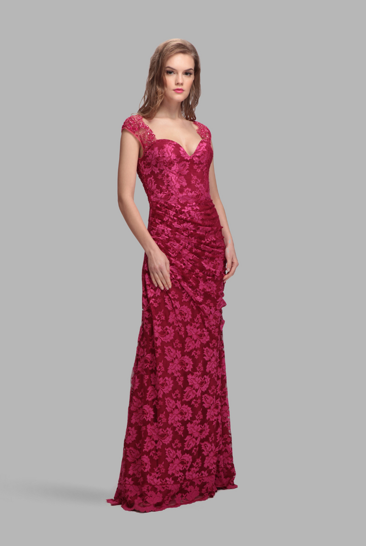 Shimmered heart neck ruched gown-0