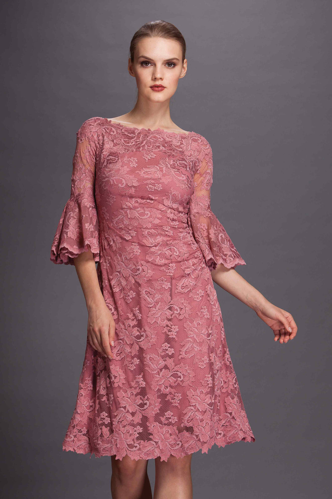 Floral Lace Dress with Bell Sleeves-0