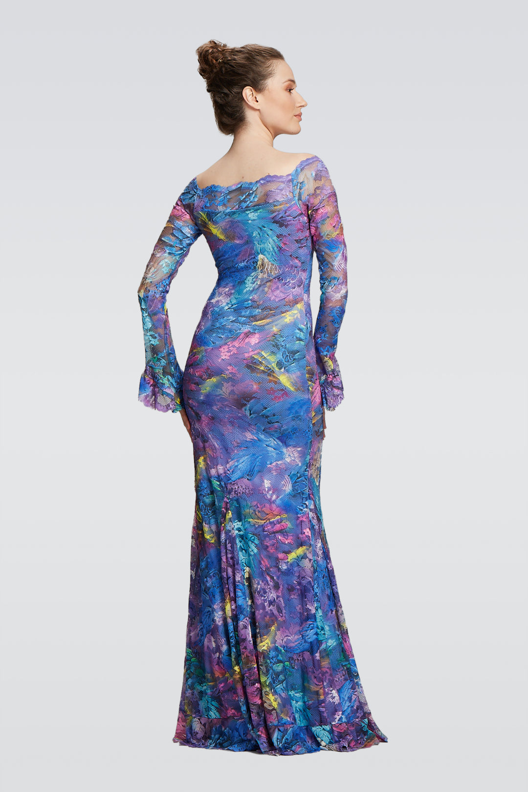Lace Gown with Ruffle Sleeves-1
